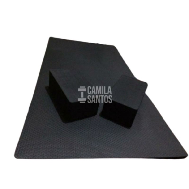 Kit Colchonete Tapete Eva 10mm + 02 Blocos de Yoga
