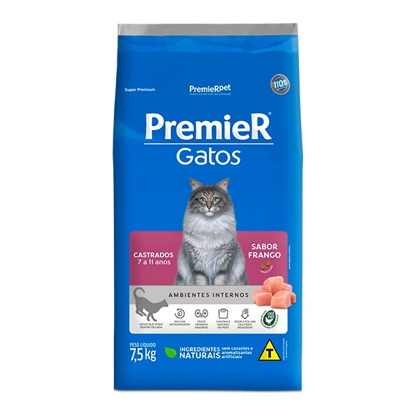 Ração Premier Ambientes Internos para Gatos Castrados de 7 à 11 anos de idade Sa