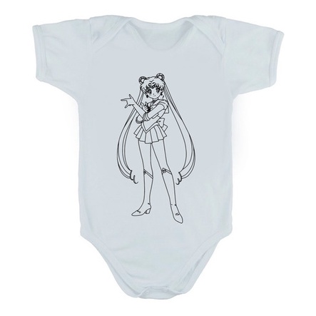 Body Manga Curta Bebê Bodie Sailor Moon Preto E Banco