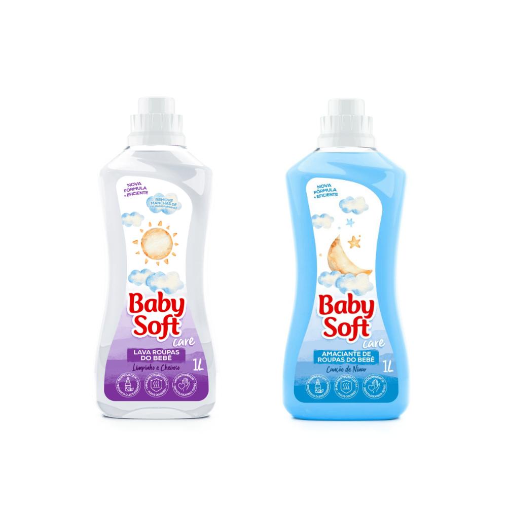 Kit Baby Soft Lava Roupas 1L + Amaciante para Bebês 1L