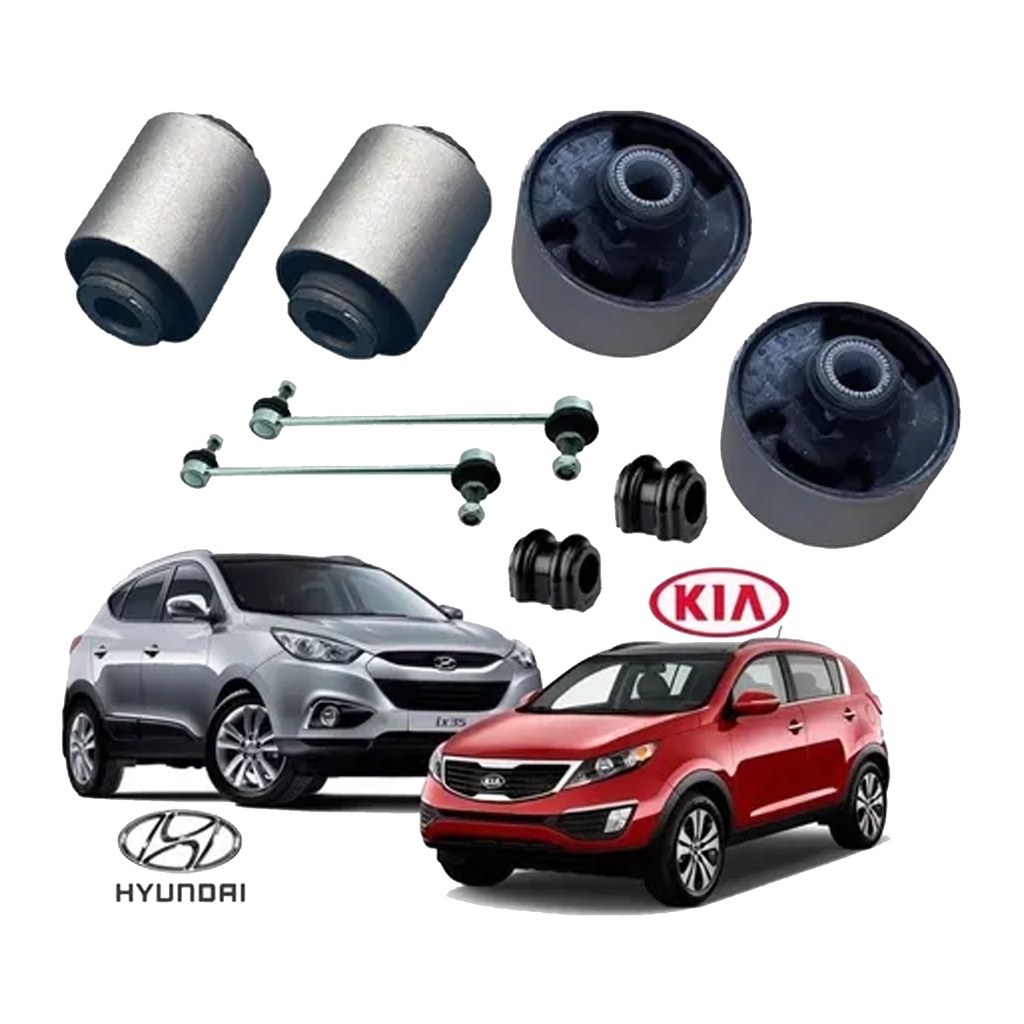 Kit Buchas Bandeja Balança + Buchas Barra e Bieletas Dianteira Hyundai Ix35 2009 2010 2011 2012 Em Diante