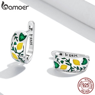 1 Par Bamoer Fivela De Orelha De Prata 925 Lemon & Leaf Fashion Jóias Presentes Para Mulheres SCE1376
