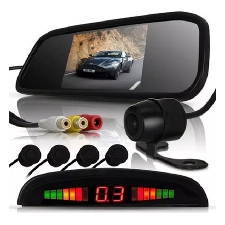 Kit Retrovisor Lcd Camera Sensor De Estacionamento Universal em Oferta na Shopee