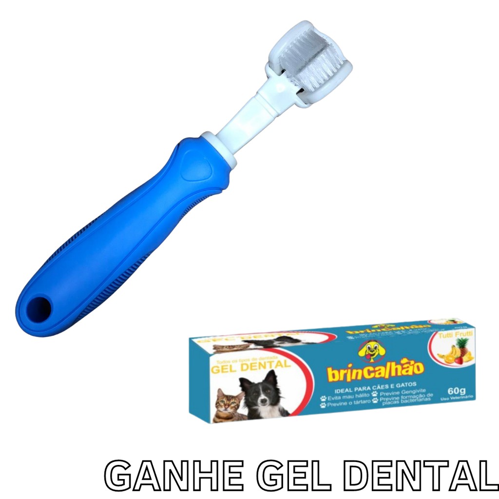 Escova de Dente Para Cachorro e Gato 360 Graus + Gel Dental 60g ...