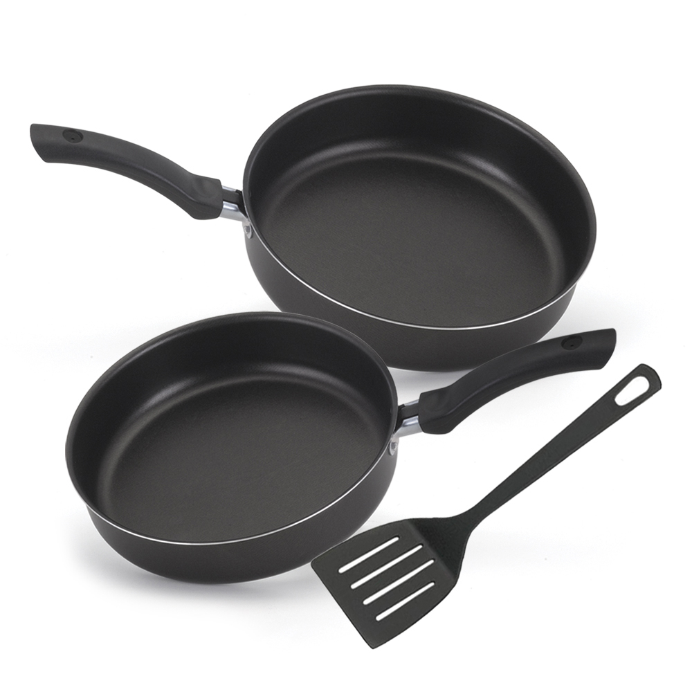 Jogo Frigideira E Espátula 3 Peças 18 E 20Cm Preto Nacional em Oferta na Shopee