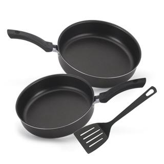 Jogo Frigideira E Espátula 3 Peças 18 E 20Cm Preto Nacional em Oferta na Shopee