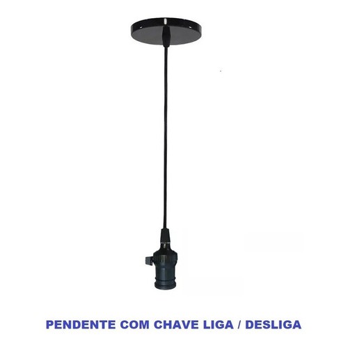 1 Pendente Fio Cabo Pp 1m Soquete Interruptor E27 110/220v cANOPLA TERMOPLÁSTICO