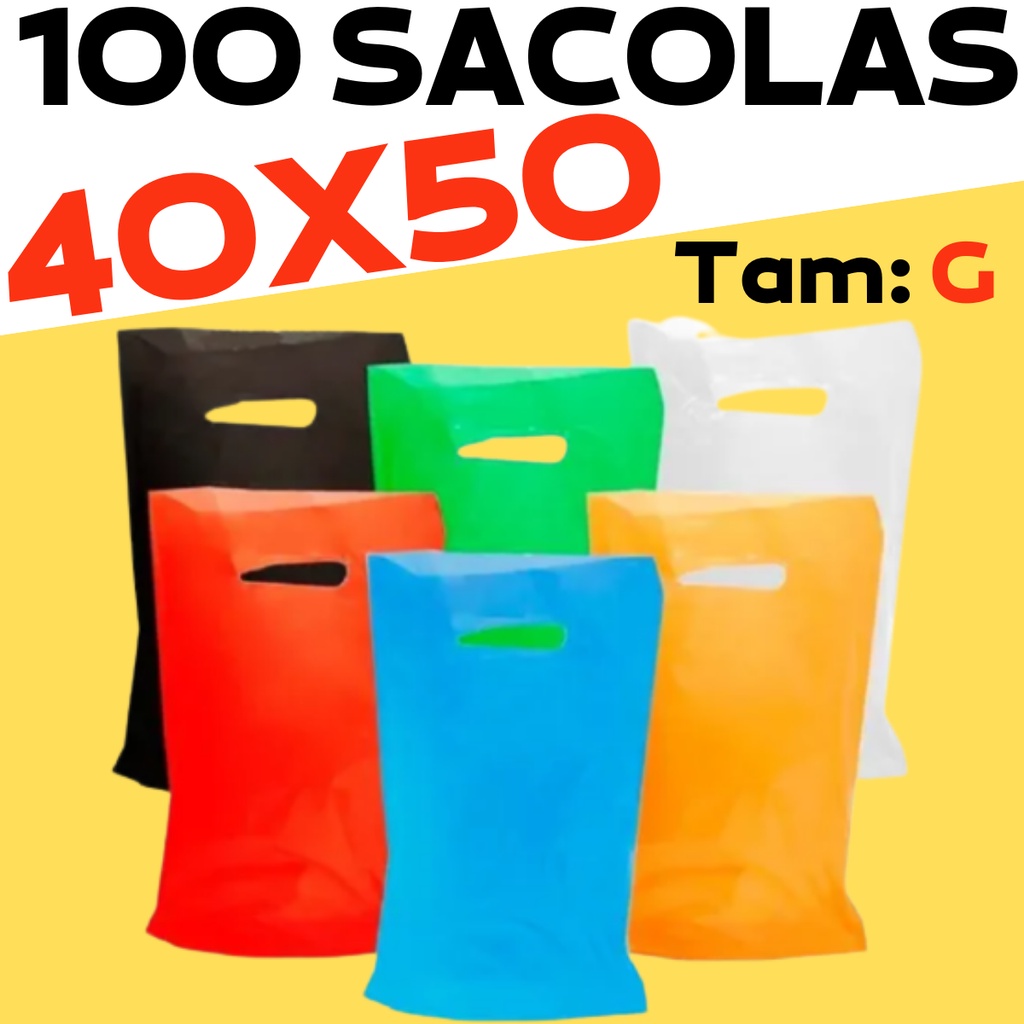 100UN Sacolas Plásticas 40x50 Alça Boca De Palhaço Pronta Entrega Várias Cores