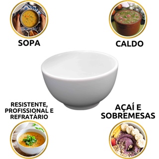 Cumbuca 500ml Tigela Bowl Porcelana Branca 1° Linha Japonesa Sopa Caldo Feijoada Farofa Vinagrete Sobremesa Açaí Consume