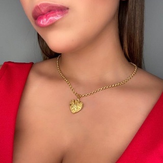 Corrente feminina elo português 4 mm Banhada a ouro 18k de MOEDA ANTIGA = pingente relicário