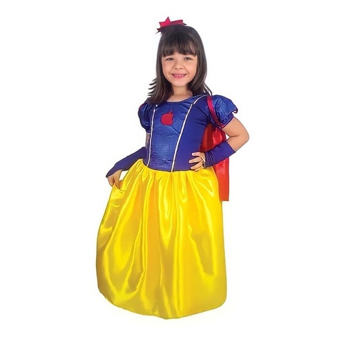 Fantasia Infantil Vestido Branca De Neve Saia Longa Com Glitter e Capa Luxo - Brink Model