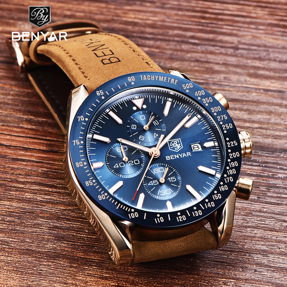 BENYAR Relógio De Quartzo Masculino BY-5140 Luxo Silicone Aço Inoxidável Cronógrafo Moda À Prova Dwaterproof Água 2026 N