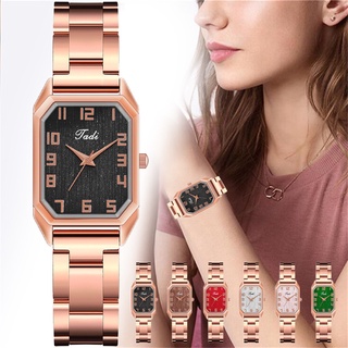 Relógio De Pulso Feminino De Quartzo Em Aço Inoxidável Em Ouro Rosa Retangular