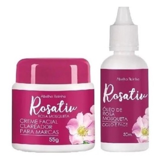 Kit Creme Clareador Para Marcas com óleo de Rosa Mosqueta 55g +Óleo de Rosa Mosqueta Rosativ Abelha Rainha 30ml