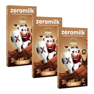 Kit 3 Unidades Chocolate Sem Lactose 40% Cacau com Flocos de Arroz (Crisp) 80g - Zeromilk