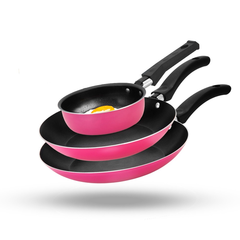 Conjunto de Frigideiras 3 Peças Antiaderente Techflon Nacional Rosa