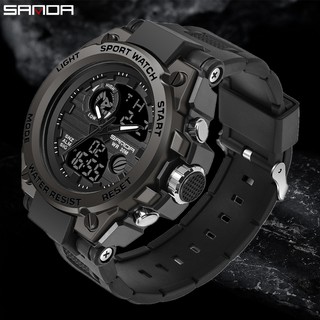 SANDA Relógios esportivos de moda marca de luxo à prova d 'água com cronógrafo duplo display masculino