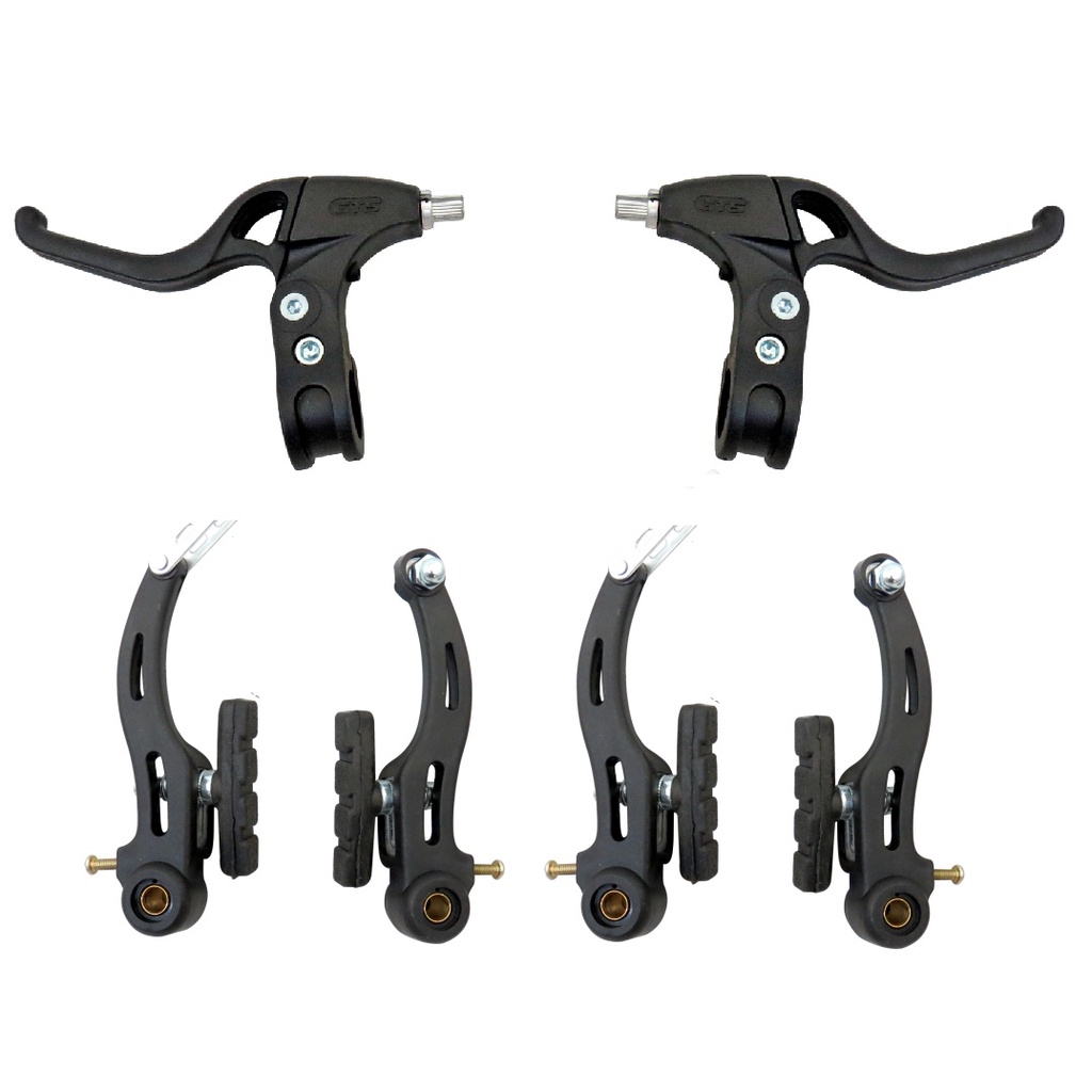 Freio V-brake Em Nylon Preto Mtb Bike C/ Manete E Cabos