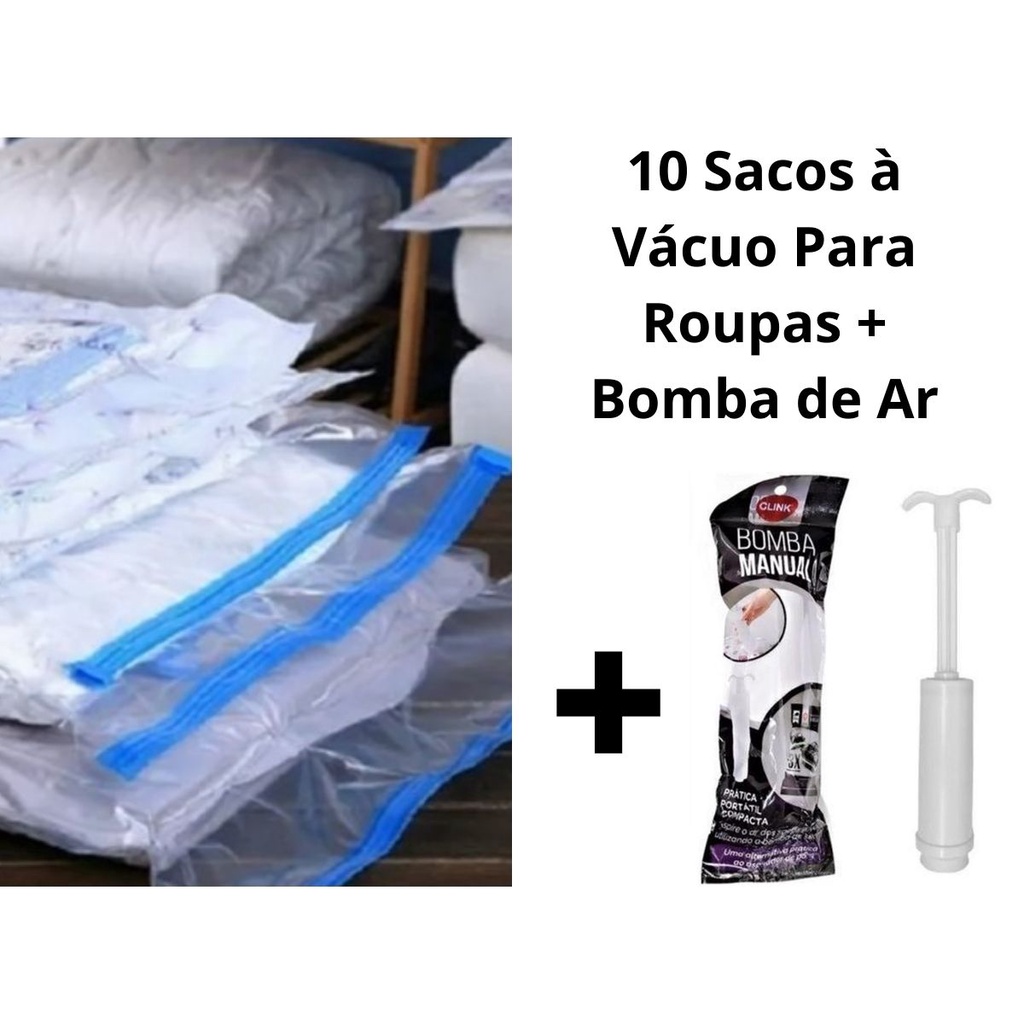 Kit 10 Sacos De Viagem À Vácuo P/ Roupas 50X60 + Bomba de Ar