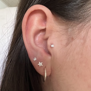 Trio de Brincos Estrelinha Ponto de Luz e Argola Redonda de 12mm Prata 925
