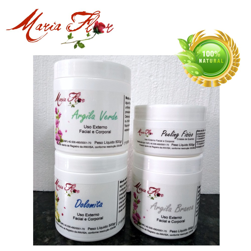 Dolomita, Argila Branca, Verde e Peeling - Natural - Pote - Máscara