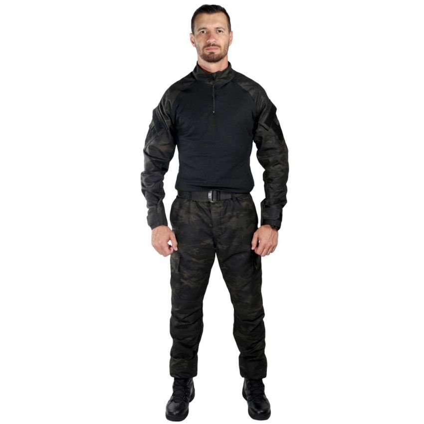 Farda (Calça + Combat Shirt) Militar Tática Masculina Bélica Camuflada Multicam Black