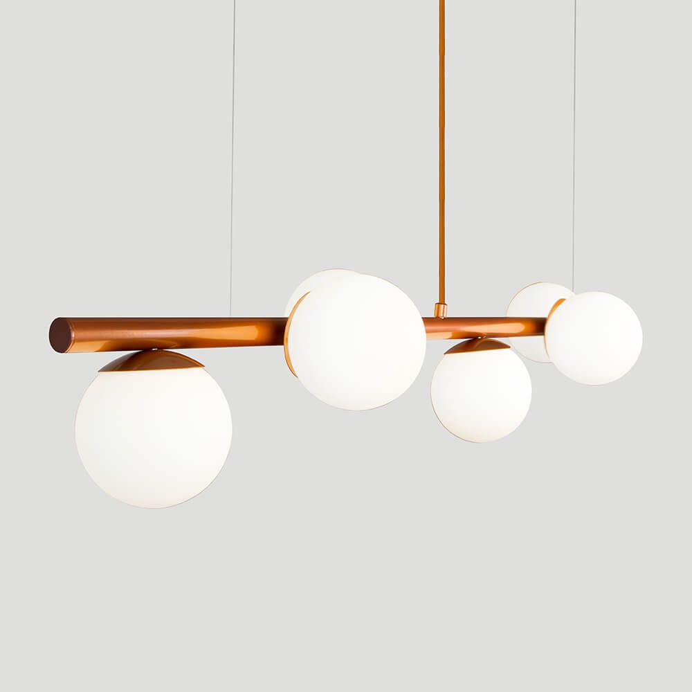 Lustre Pendente Figo BRONZE - 6 Globo Esfera de Vidro Branco
