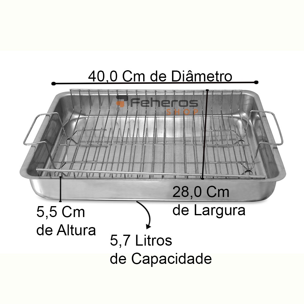 Tabuleiro Grande N°4 Assadeira com Grelha Alumínio Borda Alta