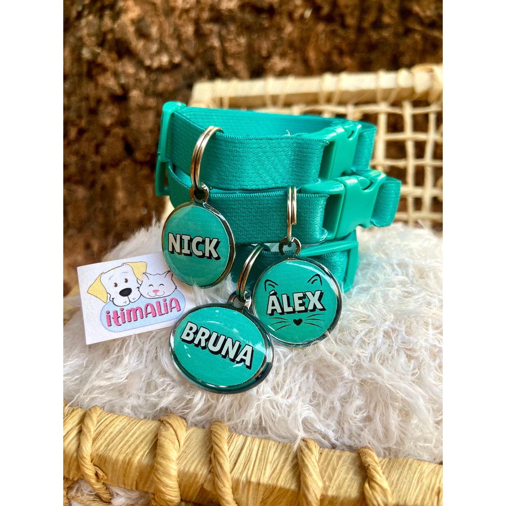 Plaquinha de Identificação Pet com Coleira para GATOS