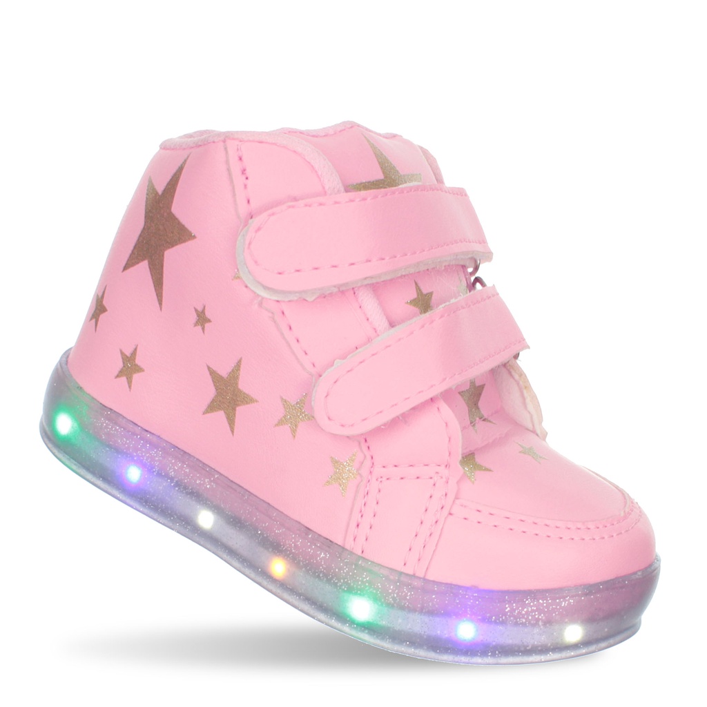 Tenis Calcado de Led Luzinha Pisca Botinha sem cadarco rosa dourado estrela Infantil Feminino em Oferta na Shopee