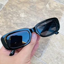 Óculos De Sol Retangular Retrô Vintage Hype Uv400 Premium Preto Pronta Entrega