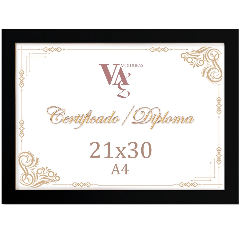 moldura quadro diploma certificado A4 preto 21x30cm em Oferta na Shopee