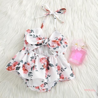 Mbaby-Baby Floral Print Short Romper , Macacão Sem Mangas Com Nó De Laço Para O Verão