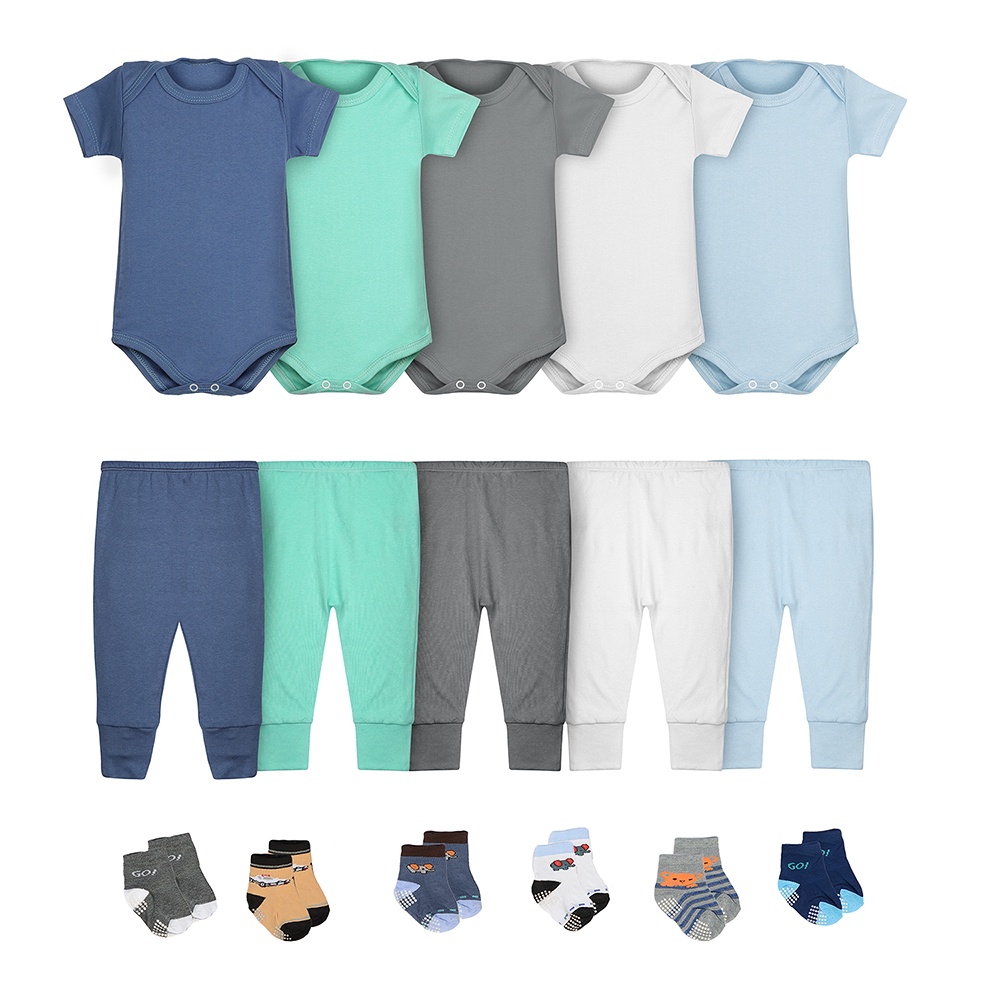Body Bebê Calça Mijão e Meias Kit 16 Peças Manga Curta Masculino Roupinha de Bebê