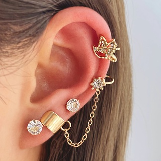 Nova Tendência Brincos Kit Brincos femininos folheados Piercing De Orelha Temperamento Brinco Elegante Grampos De Orelha De Prata De