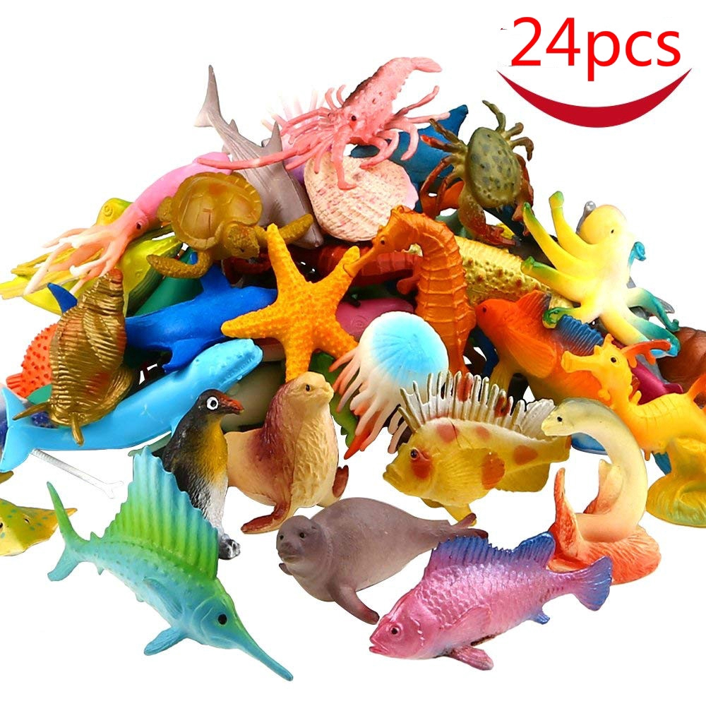 24 Pcs Oceano Mar Brinquedo De Plástico Animal Conjunto A Vida Do Mar Figura Brinquedo De Banho Para A Criança Festa