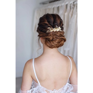 Arranjo Grinaldas Branco Flores de Porcelana + Pente Dourada Para Penteado Noiva Festa Casamento em Oferta na Shopee