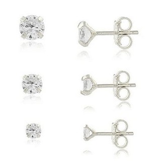 Kit Trio Brinco Zircônia Prata 925 Conjunto 3 Pares