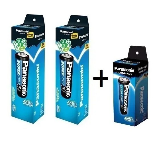 KIT 2 Tubos Pilha Pequena Aa + 1 Tubo Pilha Palito Aaa Panasonic em Oferta na Shopee