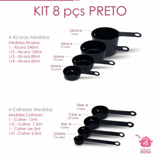 conjunto de Medidores xicaras e colheres preto  - 8 peças em Oferta na Shopee