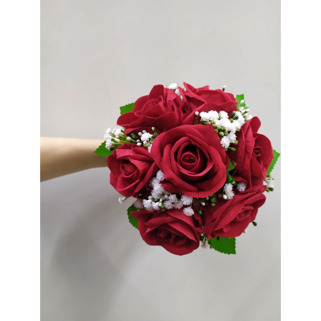 Buque de Noiva Vermelho feito com Flores Artificiais c/7 Rosas Vermelho  p/Casamento Festa | Shopee Brasil