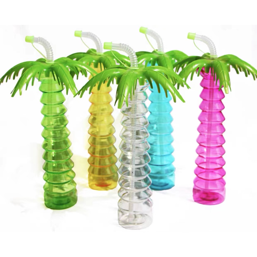 Copo Festa De Coqueiro Com Canudo Tropical Decorativo Drink