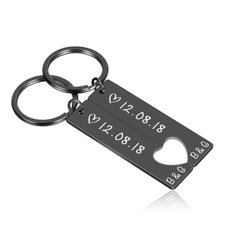 Conjunto De 2 Peças Chaveiro De Casal Personalizado Em Forma De Coração Gravado Rei Data E Nome Amor Presente