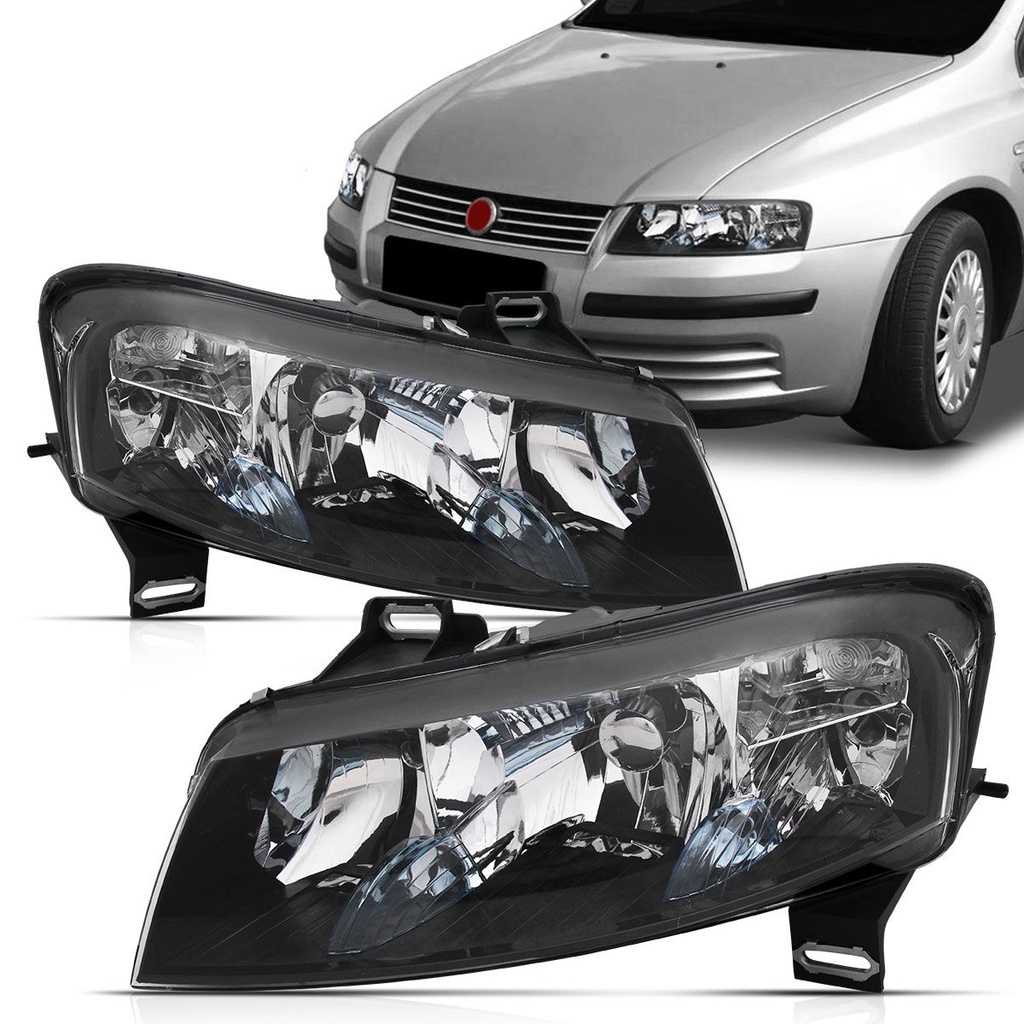 Par Farol Stilo 2002 2003 2004 2005 2006 2007 2008 Foco Duplo Plug Quadrado Máscara Negra em Oferta na Shopee