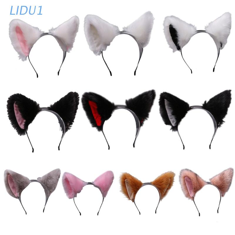 LIDU1 Peludo Gatinho Orelhas Gato Headband Maid Cabelo Hoop Halloween Cosplay Partido Fantasia Headwear