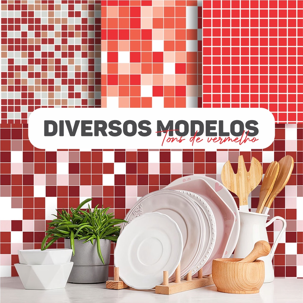 Papel de Parede Adesivo Pastilha Diversos Modelos Tons de Vermelho Rolo 1m em Oferta na Shopee