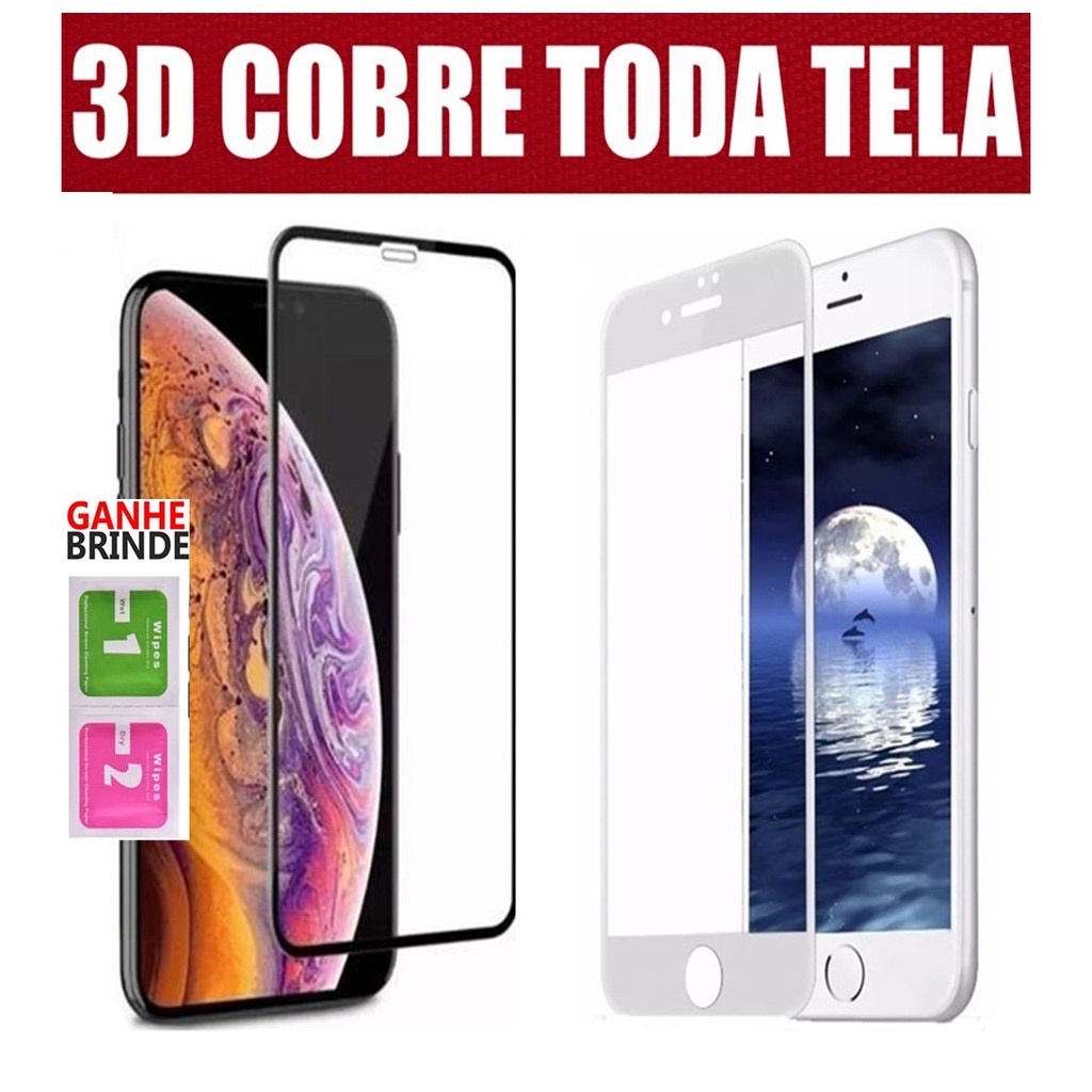 Película 3d Full Premium iPhone 6 6s 7 8 Plus X Xr Xs Max 11 Pro Max 12 Pro Max  + Kit limpeza de tela