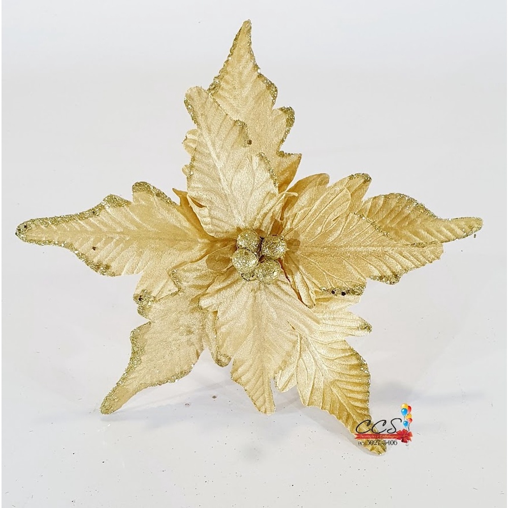Flor de Natal Poisenttia Aveludada Dourada - Flores Cabo Médio - Ref  1024976 Cromus Natal | Shopee Brasil