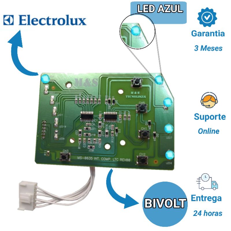 Placa Interface Electrolux Led Azul LT12 -LT12F- LT15F - LTD09 - LTD11 - LTD13 - LTD15 - LT10- LT13B - LAC09 - 64503063