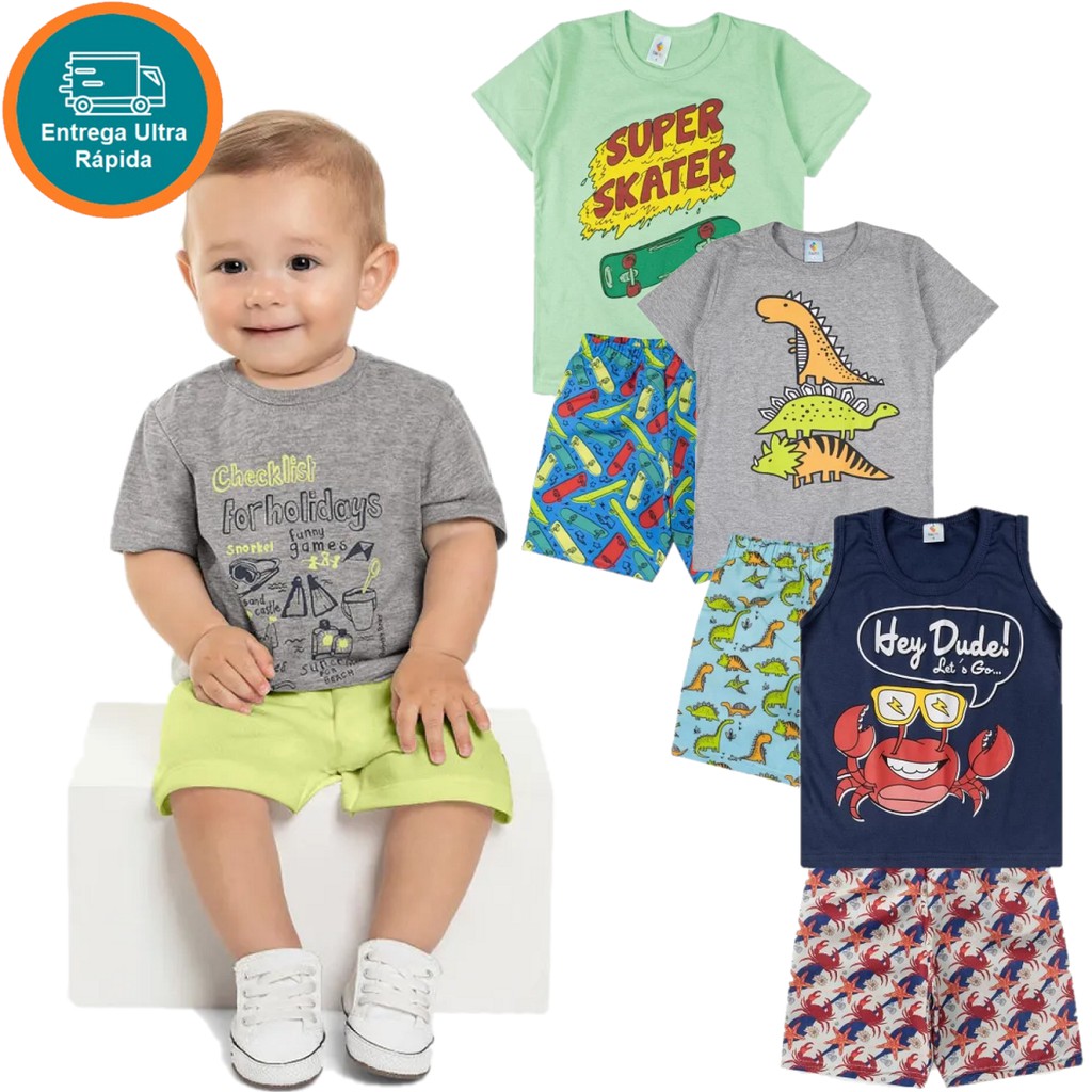 Conjunto Infantil Menino Masculino Bermuda e Camiseta